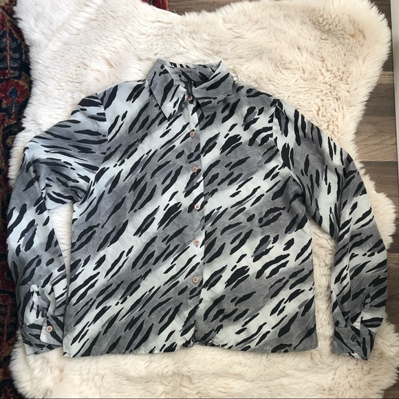 Vintage Via Seta 100% Silk Zebra Button Up Blouse - Picture 1 of 8